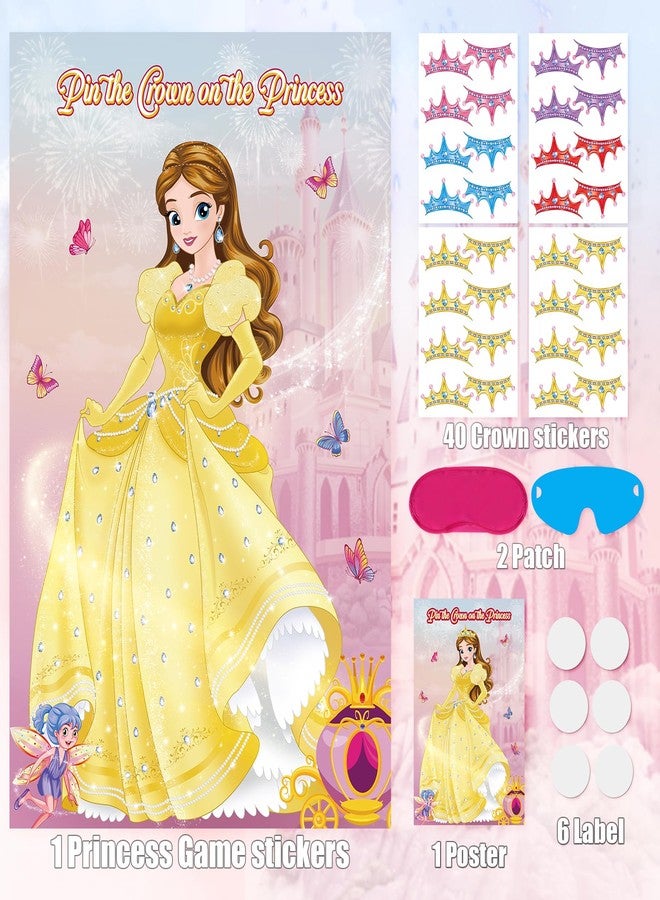 Abilat Pin The Crown on The Princess Party Games for Girls Kids Birthday Decorations Princesses Tea Party Supplies Large Princess Game Poster with 40 Crown Stickers - Image 3